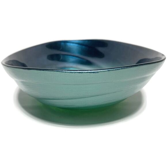 Blue Green Handblown Serving Bowl Glass Art Oval Shaped 13x8.5x3 - Picture 8 of 10